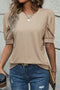 Everyday Elegance Solid Ruched Puff Sleeve Round Neck Tee