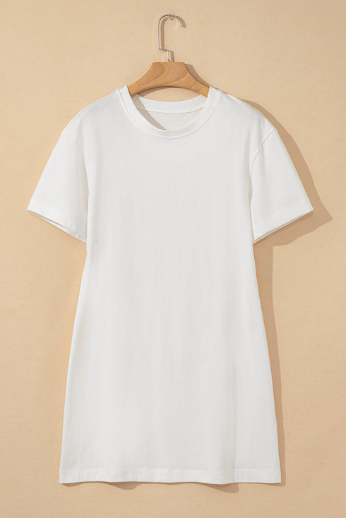 Everyday Essential Solid Drop Shoulder Cotton T Shirt Mini Dress