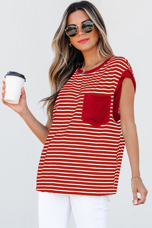 Everyday Striped Knit Contrast Pocket Tee