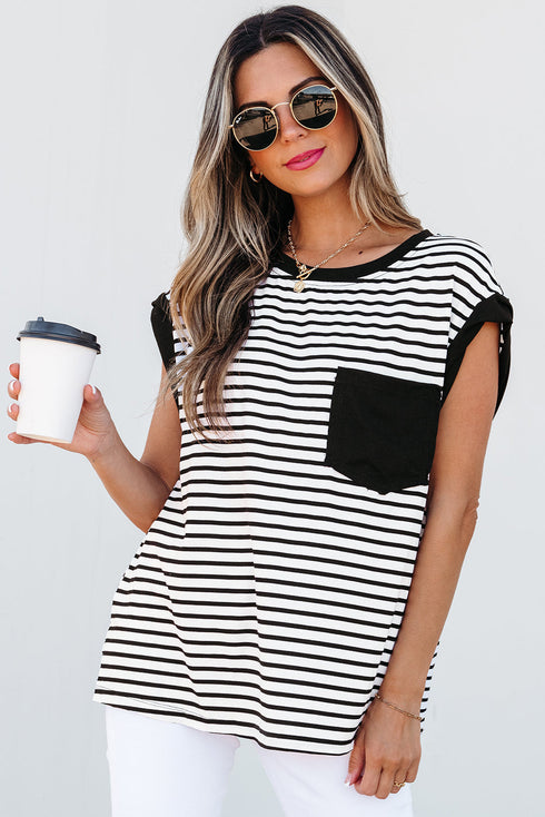 Everyday Striped Knit Contrast Pocket Tee