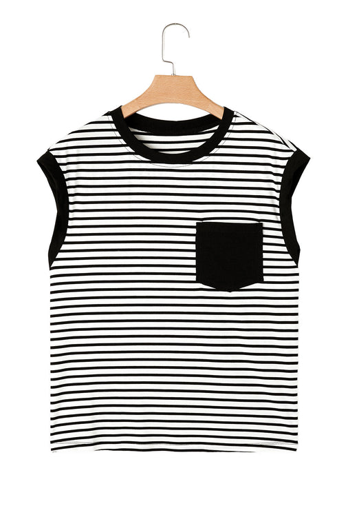 Everyday Striped Knit Contrast Pocket Tee