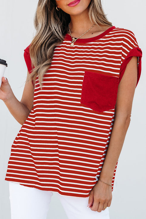 Everyday Striped Knit Contrast Pocket Tee