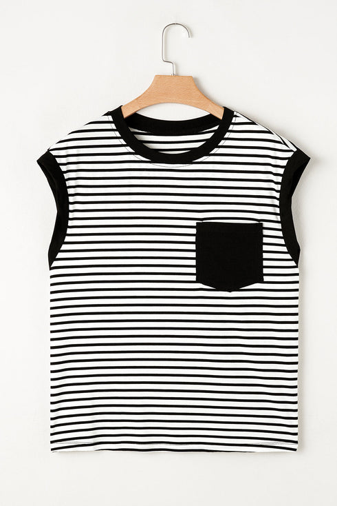 Everyday Striped Knit Contrast Pocket Tee