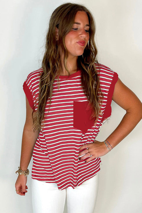 Everyday Striped Knit Contrast Pocket Tee
