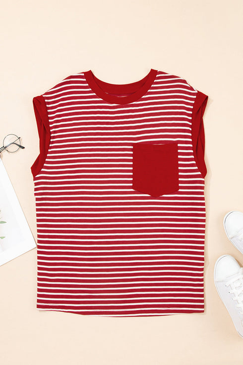 Everyday Striped Knit Contrast Pocket Tee