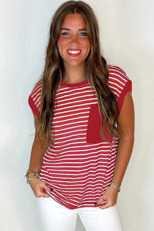 Everyday Striped Knit Contrast Pocket Tee