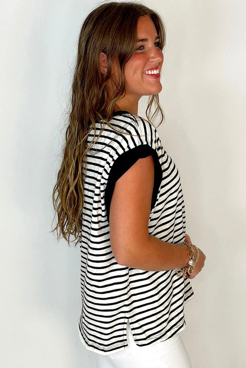 Everyday Striped Knit Contrast Pocket Tee