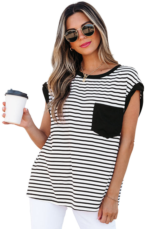 Everyday Striped Knit Contrast Pocket Tee