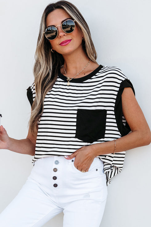 Everyday Striped Knit Contrast Pocket Tee