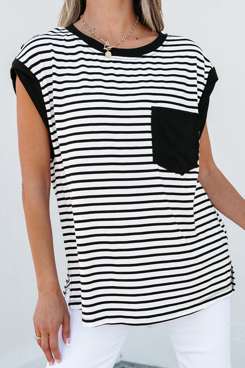 Everyday Striped Knit Contrast Pocket Tee