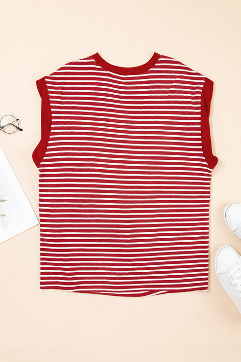 Everyday Striped Knit Contrast Pocket Tee