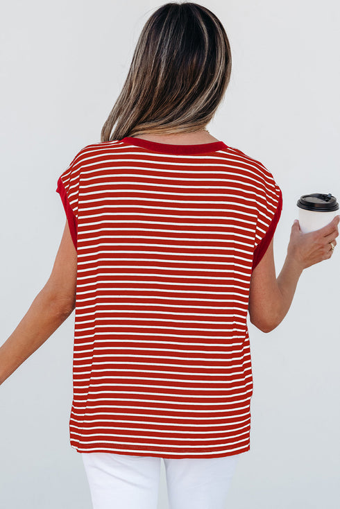 Everyday Striped Knit Contrast Pocket Tee