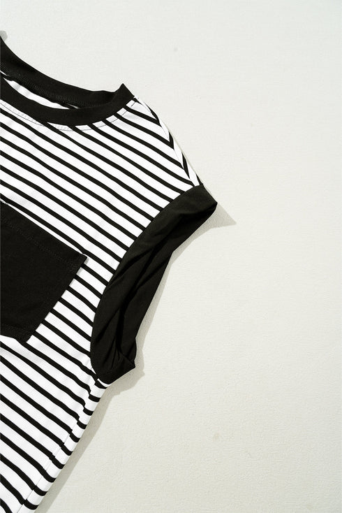 Everyday Striped Knit Contrast Pocket Tee