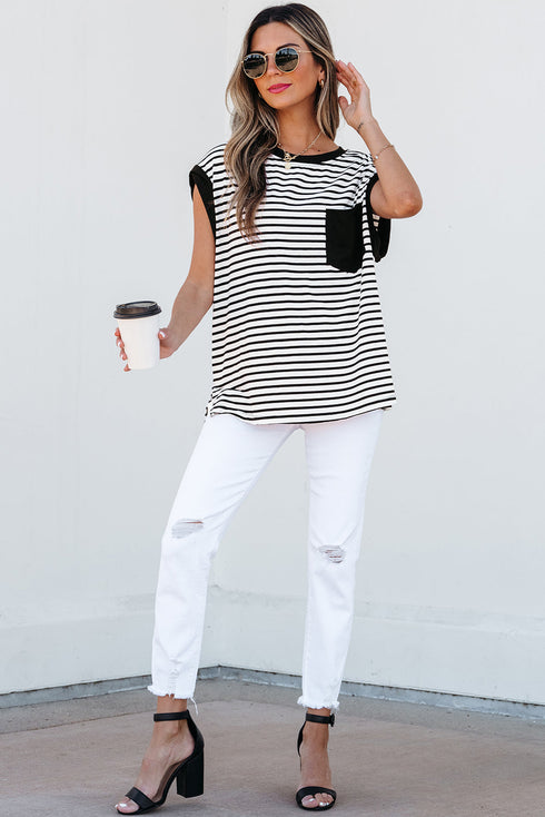 Everyday Striped Knit Contrast Pocket Tee