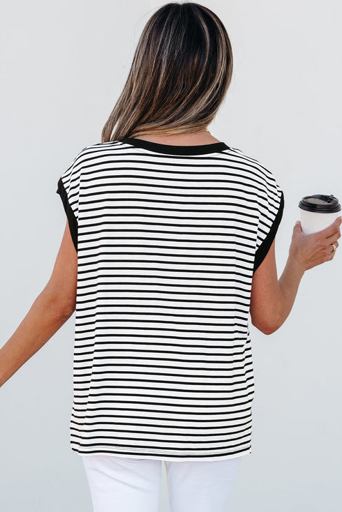 Everyday Striped Knit Contrast Pocket Tee