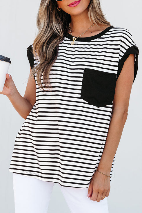 Everyday Striped Knit Contrast Pocket Tee
