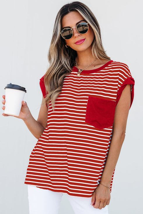 Everyday Striped Knit Contrast Pocket Tee