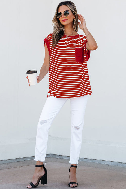 Everyday Striped Knit Contrast Pocket Tee