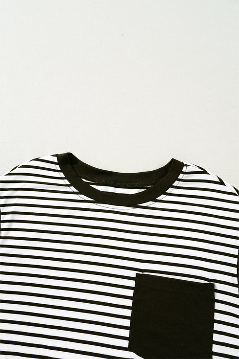 Everyday Striped Knit Contrast Pocket Tee
