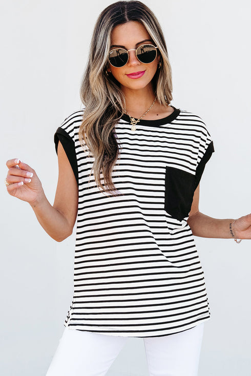 Everyday Striped Knit Contrast Pocket Tee