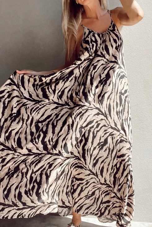 Exclusive Abstract Print Open Back Bohemian Loose Maxi Dress