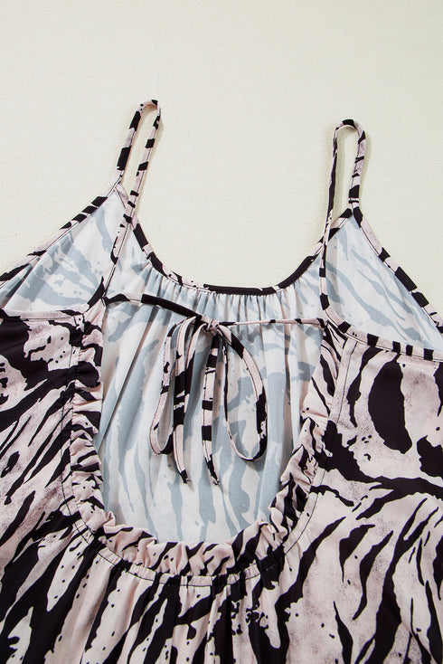 Exclusive Abstract Print Open Back Bohemian Loose Maxi Dress
