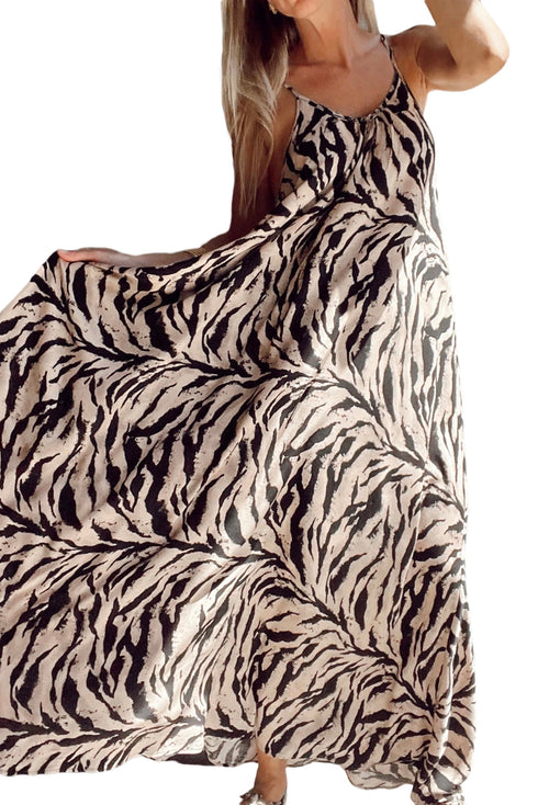 Exclusive Abstract Print Open Back Bohemian Loose Maxi Dress