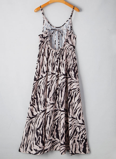 Exclusive Abstract Print Open Back Bohemian Loose Maxi Dress