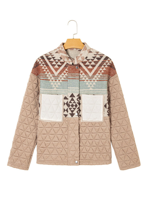 Exclusive Aztec Print Quilted Patchwork Western Jacket