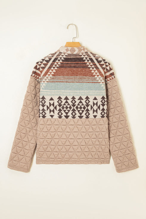 Exclusive Aztec Print Quilted Patchwork Western Jacket