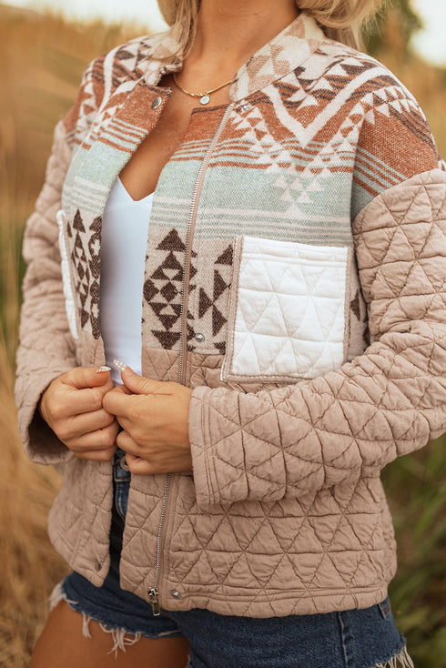 Exclusive Aztec Print Quilted Patchwork Western Jacket