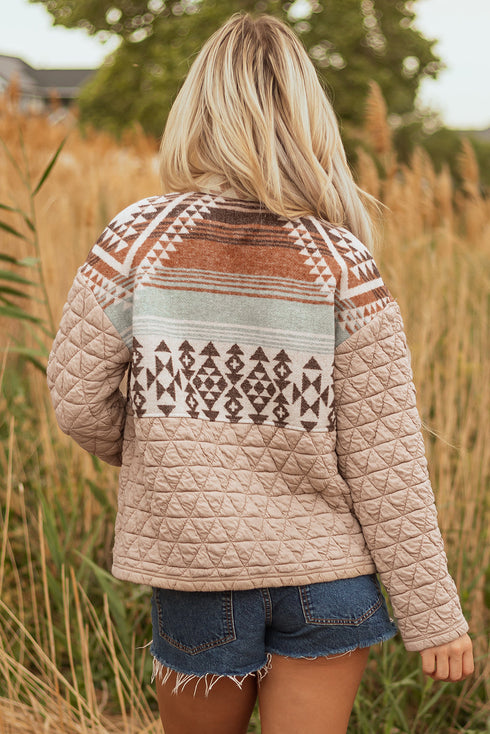 Exclusive Aztec Print Quilted Patchwork Western Jacket