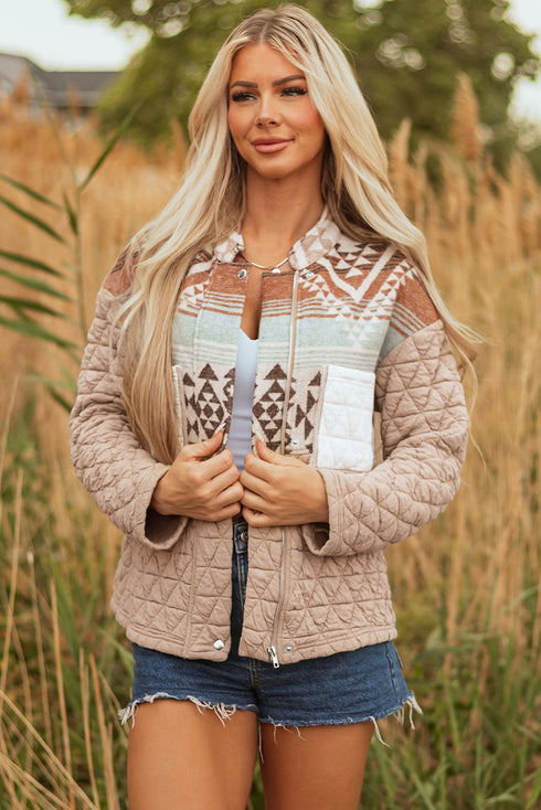 Exclusive Aztec Print Quilted Patchwork Western Jacket