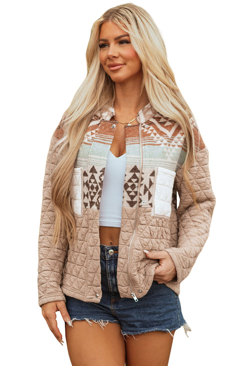 Exclusive Aztec Print Quilted Patchwork Western Jacket