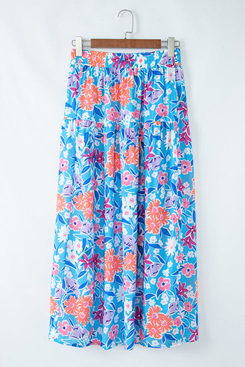 Exclusive Bohemian Floral High Waist Split Wrap Maxi Skirt
