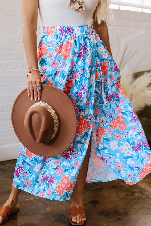 Exclusive Bohemian Floral High Waist Split Wrap Maxi Skirt