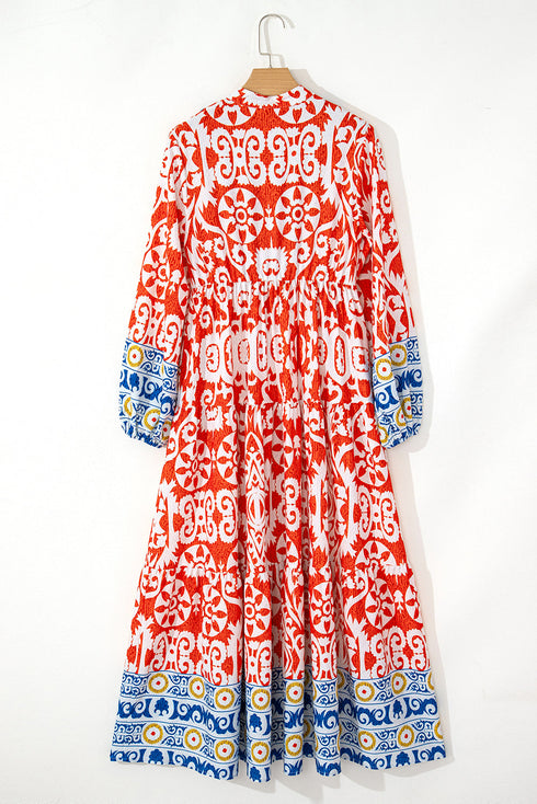 Exclusive Bohemian Paisley Print Long Sleeve A Line Maxi Dress