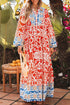 Exclusive Bohemian Paisley Print Long Sleeve A Line Maxi Dress