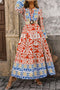 Exclusive Bohemian Paisley Print Long Sleeve A Line Maxi Dress