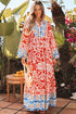 Exclusive Bohemian Paisley Print Long Sleeve A Line Maxi Dress