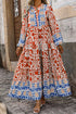 Exclusive Bohemian Paisley Print Long Sleeve A Line Maxi Dress