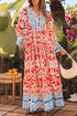 Exclusive Bohemian Paisley Print Long Sleeve A Line Maxi Dress