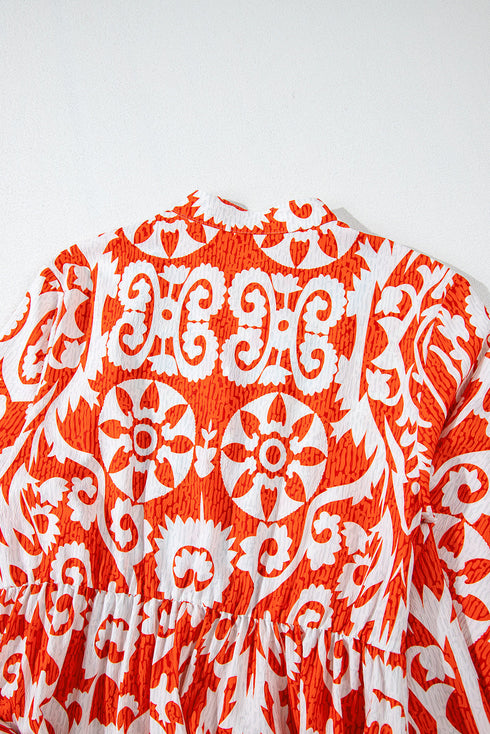 Exclusive Bohemian Paisley Print Long Sleeve A Line Maxi Dress