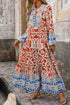 Exclusive Bohemian Paisley Print Long Sleeve A Line Maxi Dress