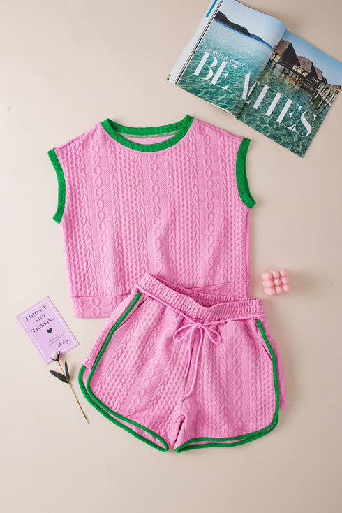 Exclusive Cable Knit Textured Two Piece Short Sets