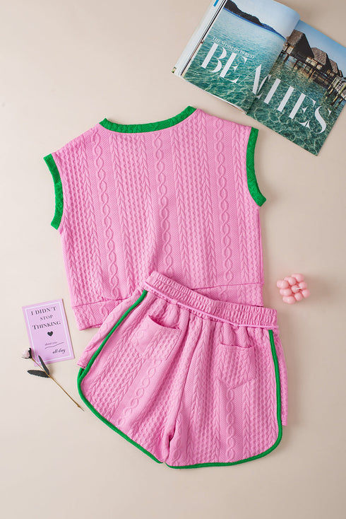 Exclusive Cable Knit Textured Two Piece Short Sets