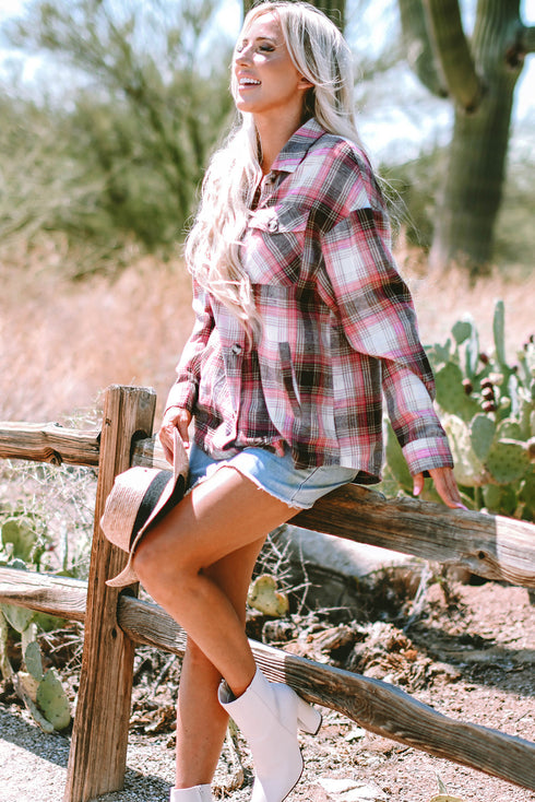 Exclusive Casual Flap Pocket Button Up Plaid Shacket