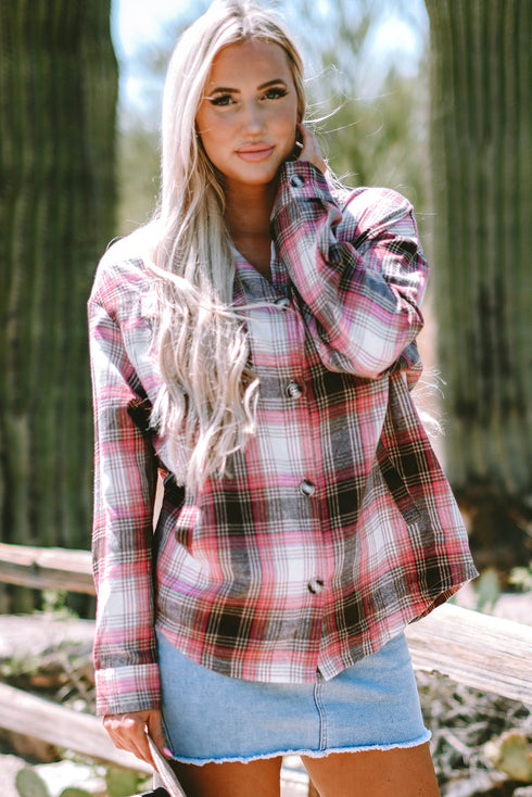 Exclusive Casual Flap Pocket Button Up Plaid Shacket