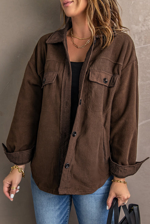 Exclusive Casual Turn Down Collar Buttoned Shirt Jacket