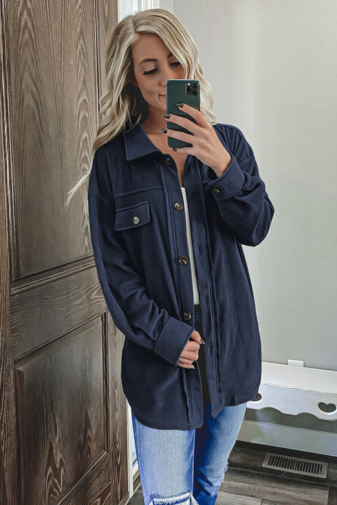Exclusive Casual Turn Down Collar Buttoned Shirt Jacket